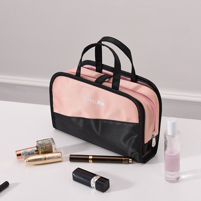Maquillaje plegable del bolso del artículo de tocador del plástico transparente del rosa del bolso cosmético negro de la prenda impermeable