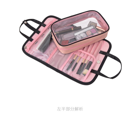 Maquillaje plegable del bolso del artículo de tocador del plástico transparente del rosa del bolso cosmético negro de la prenda impermeable