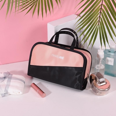 Maquillaje plegable del bolso del artículo de tocador del plástico transparente del rosa del bolso cosmético negro de la prenda impermeable
