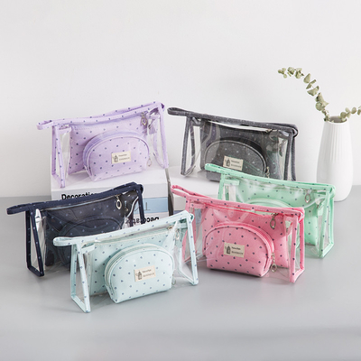 bolsos cosméticos del artículo de tocador de las señoras 3Pcs de los bolsos del claro transparente del poliéster 300D para el viaje