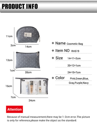 bolsos cosméticos del artículo de tocador de las señoras 3Pcs de los bolsos del claro transparente del poliéster 300D para el viaje