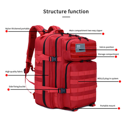 Mochila militar al aire libre táctica de la mochila 45L del ordenador portátil del viaje del poliéster rojo