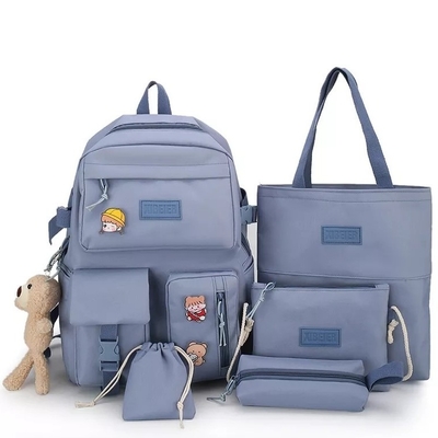 El bolso de escuela de las muchachas fijó la lona ODM del bolso del lápiz de la honda del sistema de la mochila de 5 pedazos