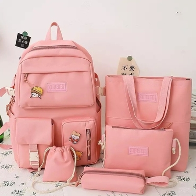 El bolso de escuela de las muchachas fijó la lona ODM del bolso del lápiz de la honda del sistema de la mochila de 5 pedazos