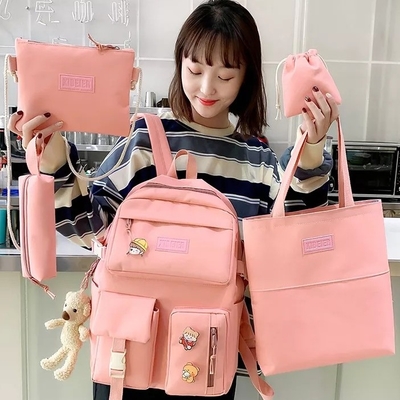El bolso de escuela de las muchachas fijó la lona ODM del bolso del lápiz de la honda del sistema de la mochila de 5 pedazos