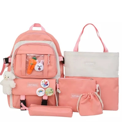 La mochila de la escuela del rosa de 1,41 pulgadas fija el sistema de la mochila de los muchachos 5pc de las muchachas