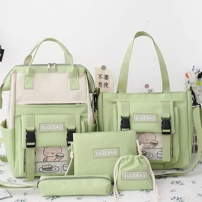 La mochila verde fija a muchachas durables de la bolsa de libros de los estudiantes del ordenador portátil
