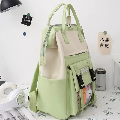 La mochila verde fija a muchachas durables de la bolsa de libros de los estudiantes del ordenador portátil