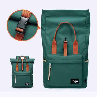 OEM superior extensible de Oxford de la mochila de rollo de los 42cm del viaje de la mochila verde del ordenador portátil