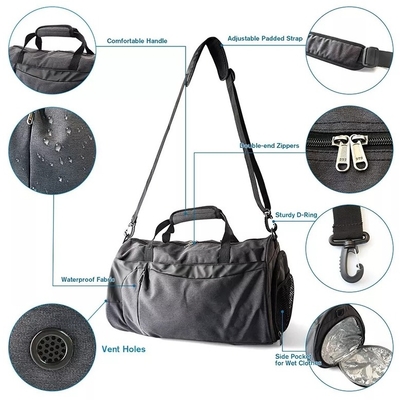 Bolso anti del gimnasio del bolso del viaje del hurto del poliéster con el compartimiento mojado del zapato del bolsillo