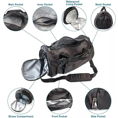 Bolso anti del gimnasio del bolso del viaje del hurto del poliéster con el compartimiento mojado del zapato del bolsillo