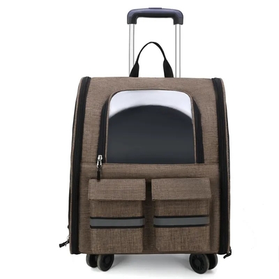 Carretilla del animal doméstico del portador del animal doméstico de la mochila de Cat Carrier With Wheels Outdoor del perro portátil