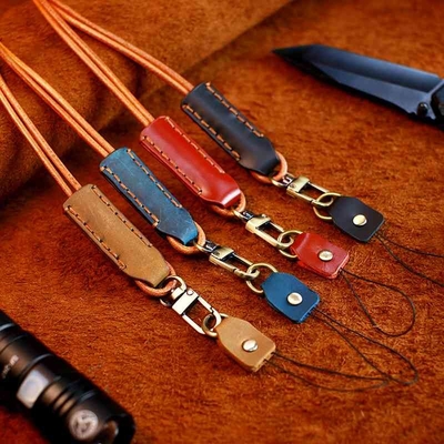 Correa universal del teléfono de Lanyard Strap Adjustable Leather Neck del teléfono del OEM con el metal del remiendo